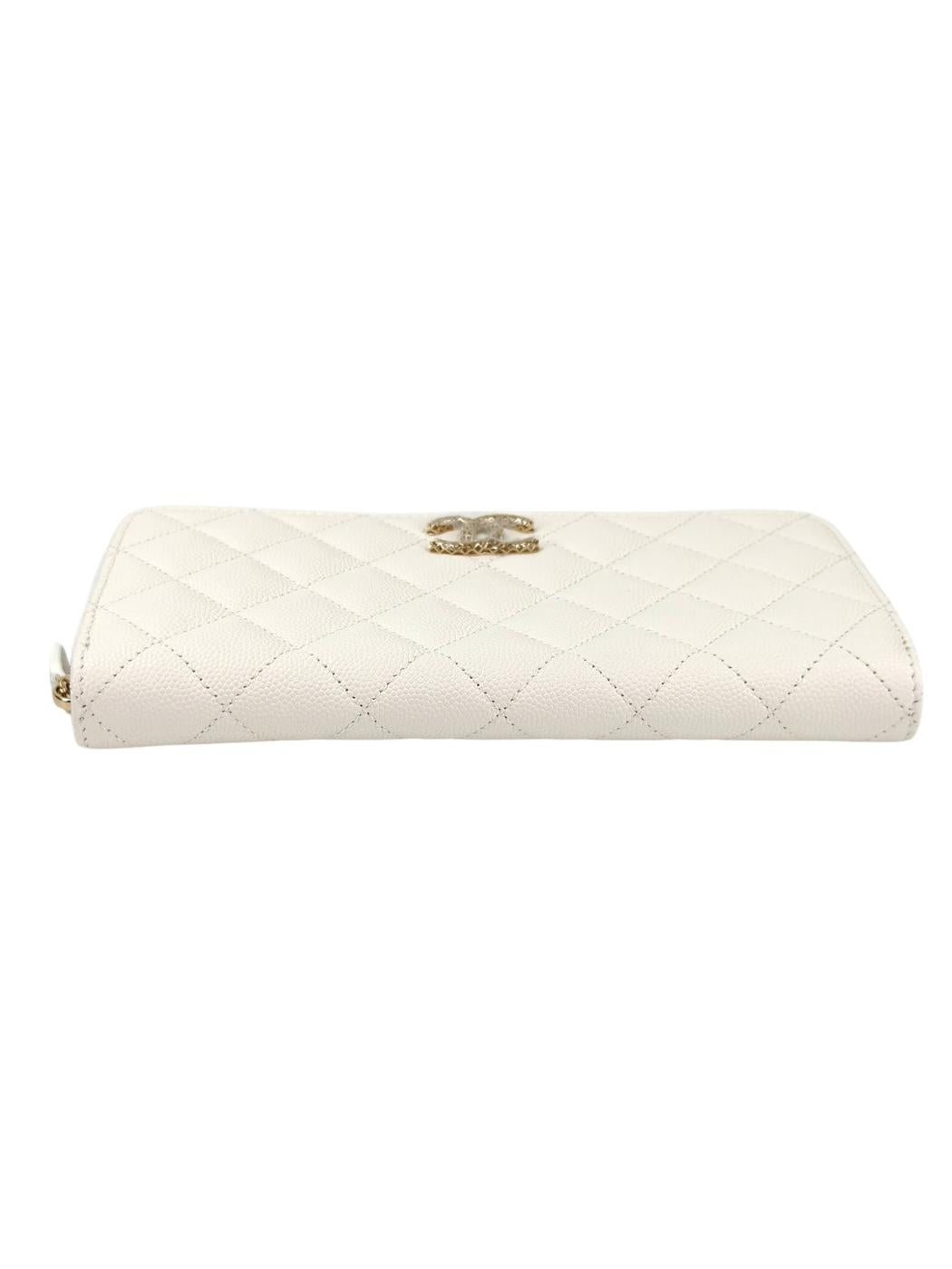 CHANEL シャネル マトラッセ ラウンドファスナー 長財布 ゴールド金具 ホワイト  管理番号：11415