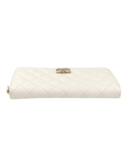 CHANEL シャネル マトラッセ ラウンドファスナー 長財布 ゴールド金具 ホワイト  管理番号：11415