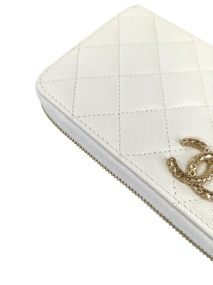 CHANEL シャネル マトラッセ ラウンドファスナー 長財布 ゴールド金具 ホワイト  管理番号：11415