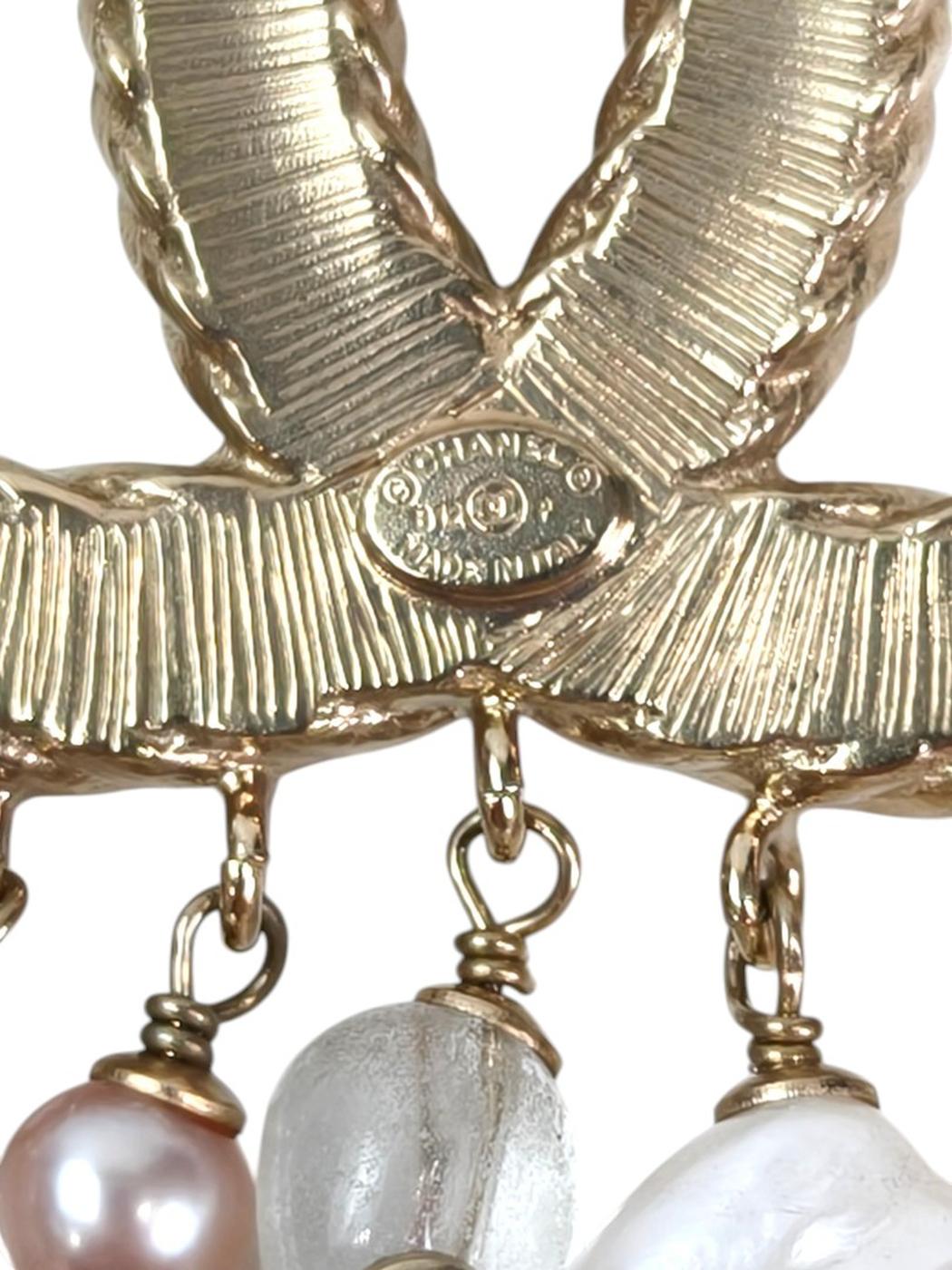 CHANEL シャネル ココマーク パール フリンジ ブローチ コメ有 ホワイト  管理番号：11420