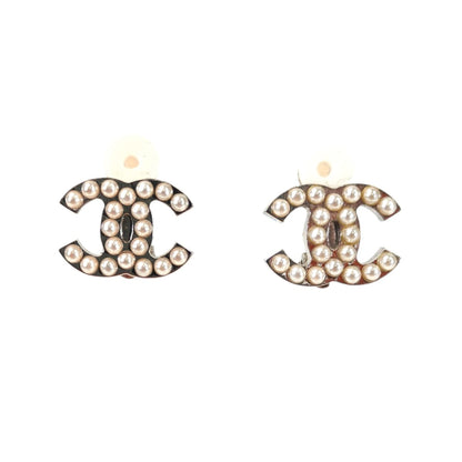 CHANEL シャネル ココマーク フェイクパール イヤリング シルバー×ホワイト 管理番号：11431