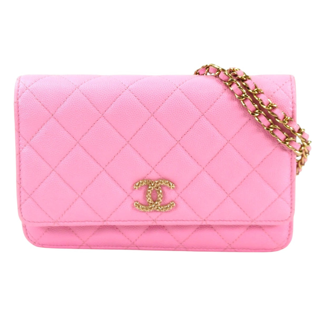 CHANEL シャネル チェーンウォレットマトラッセ ココマーク ピンク ゴールド金具 管理番号：11446