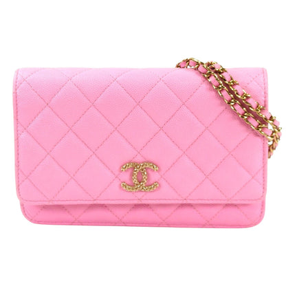 CHANEL シャネル チェーンウォレットマトラッセ ココマーク ピンク ゴールド金具 管理番号：11446