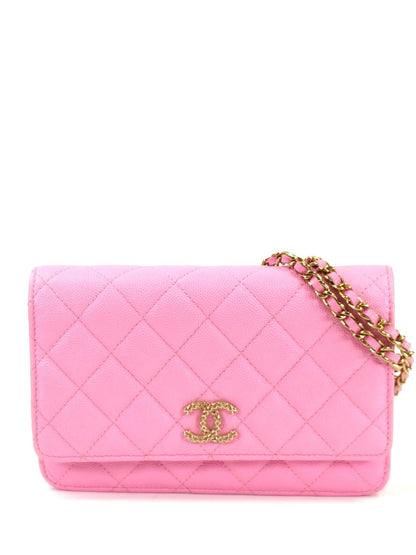 CHANEL シャネル チェーンウォレットマトラッセ ココマーク ピンク ゴールド金具 管理番号：11446