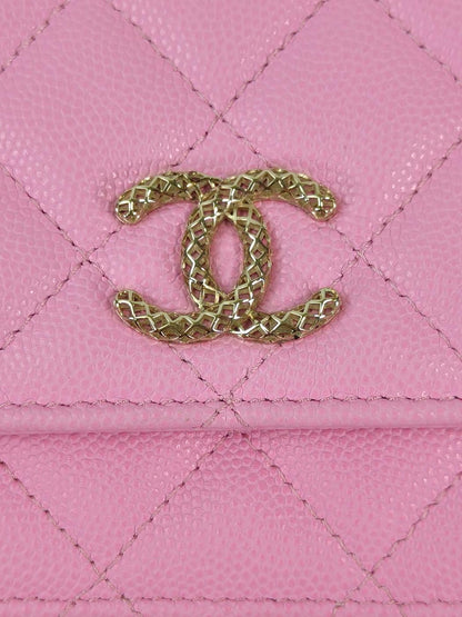CHANEL シャネル チェーンウォレットマトラッセ ココマーク ピンク ゴールド金具 管理番号：11446