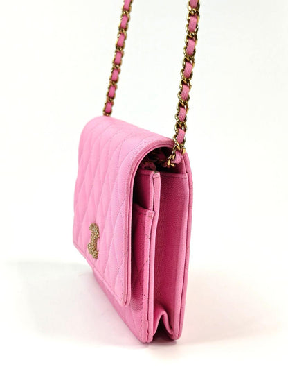 CHANEL シャネル チェーンウォレットマトラッセ ココマーク ピンク ゴールド金具 管理番号：11446