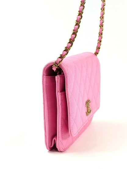 CHANEL シャネル チェーンウォレットマトラッセ ココマーク ピンク ゴールド金具 管理番号：11446