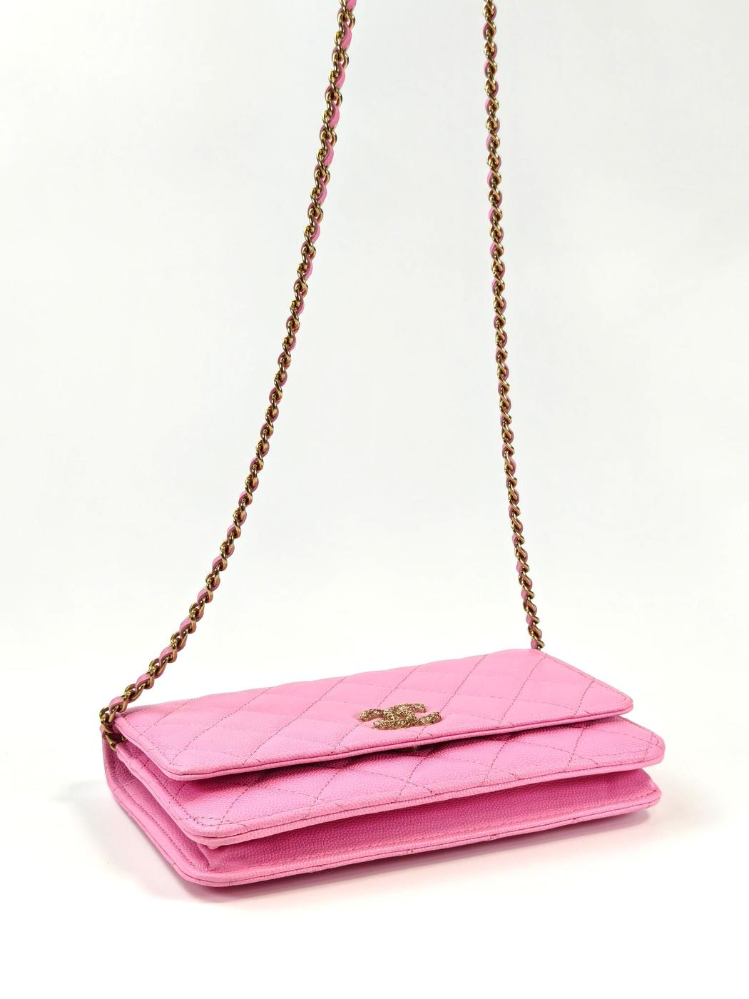 CHANEL シャネル チェーンウォレットマトラッセ ココマーク ピンク ゴールド金具 管理番号：11446