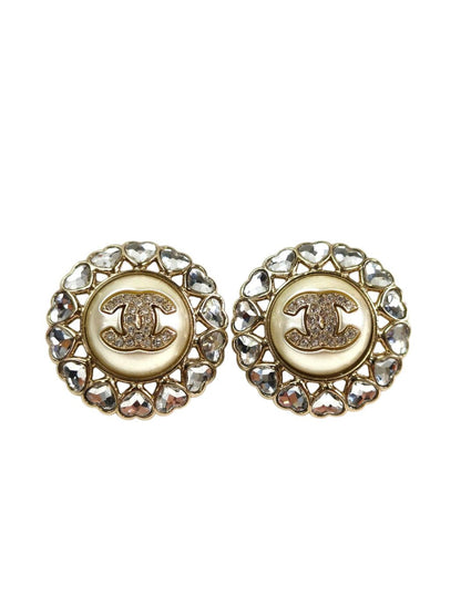 CHANEL シャネル ココマーク ハートラインストーン フェイクパール コメ有 ピアス シルバー 管理番号：11479