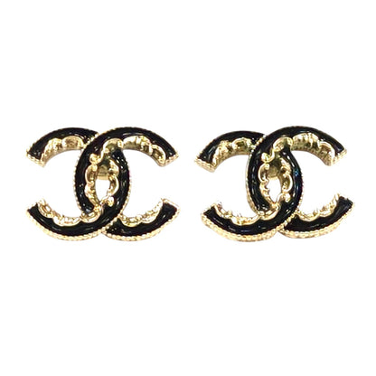 CHANEL シャネル フリル ココマーク ピアス ブラック×ゴールド 管理番号：11513
