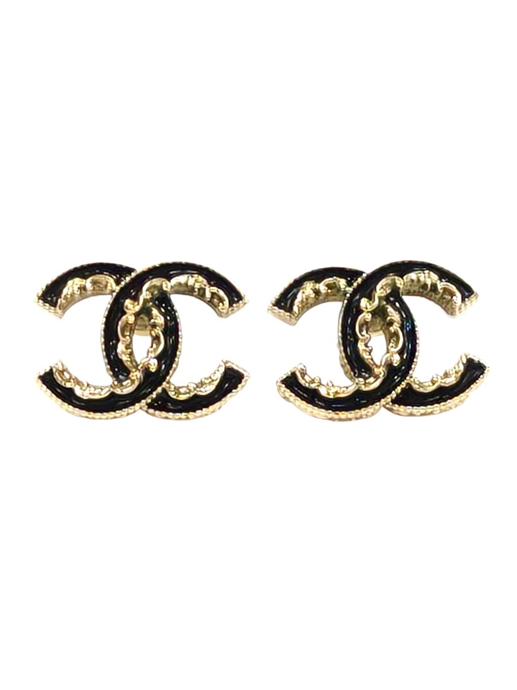 CHANEL シャネル フリル ココマーク ピアス ブラック×ゴールド 管理番号：11513