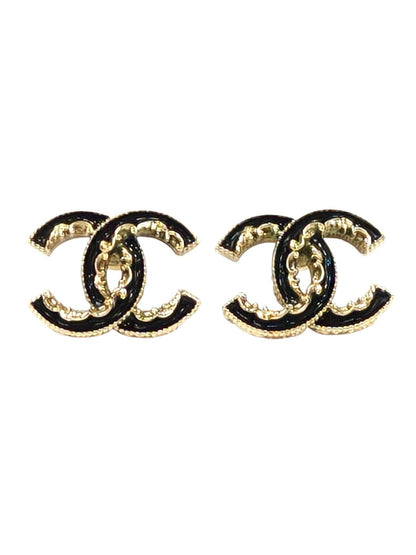 CHANEL シャネル フリル ココマーク ピアス ブラック×ゴールド 管理番号：11513