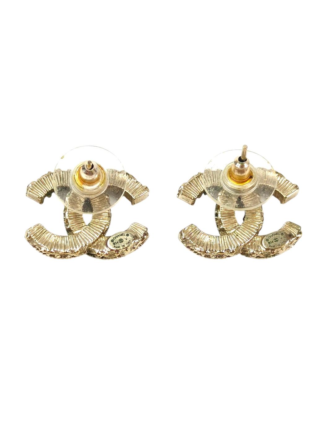 CHANEL シャネル フリル ココマーク ピアス ブラック×ゴールド 管理番号：11513