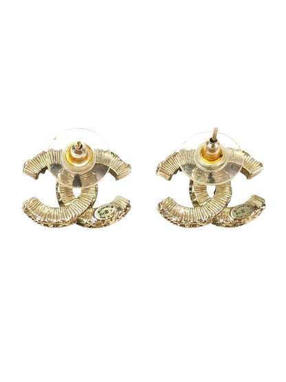 CHANEL シャネル フリル ココマーク ピアス ブラック×ゴールド 管理番号：11513