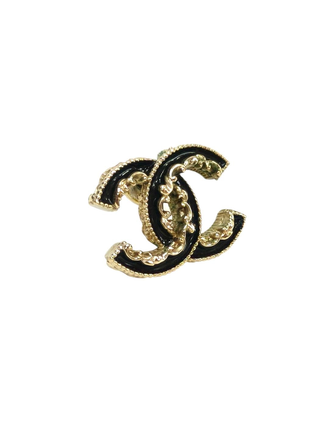 CHANEL シャネル フリル ココマーク ピアス ブラック×ゴールド 管理番号：11513
