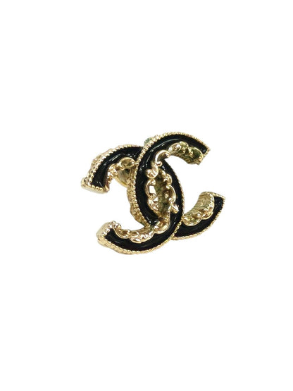 CHANEL シャネル フリル ココマーク ピアス ブラック×ゴールド 管理番号：11513