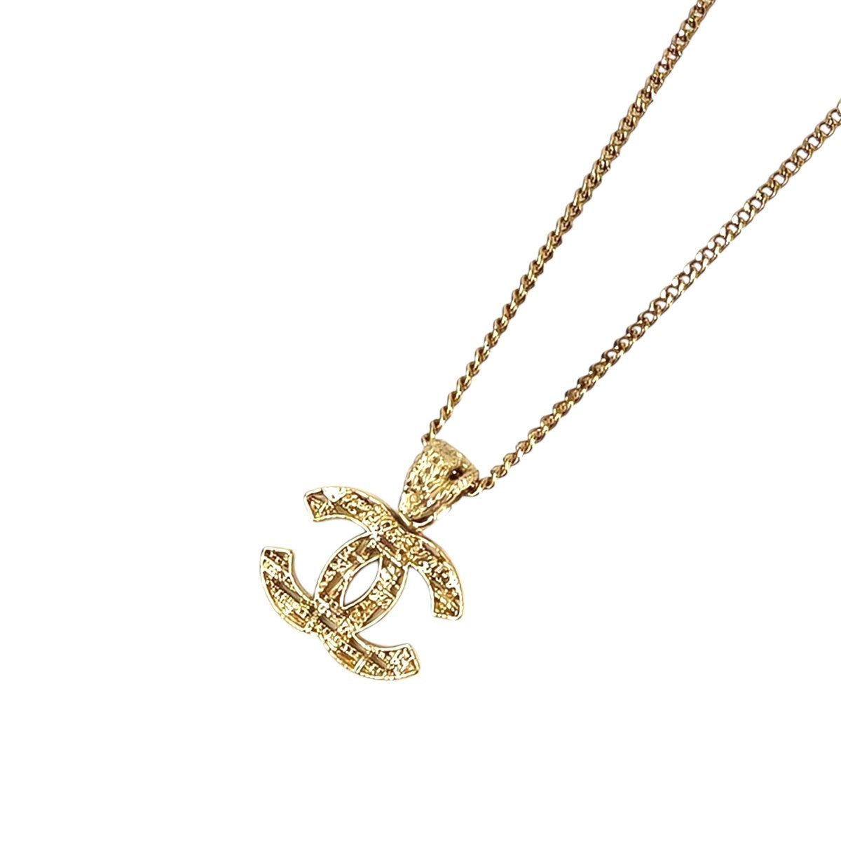 CHANEL シャネル ツイード柄 ココマーク コメ有  ネックレス ゴールド 管理番号：11535