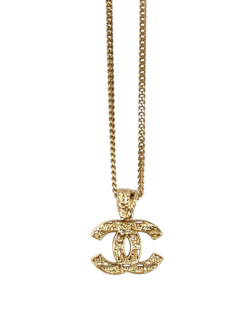 CHANEL シャネル ツイード柄 ココマーク コメ有  ネックレス ゴールド 管理番号：11535