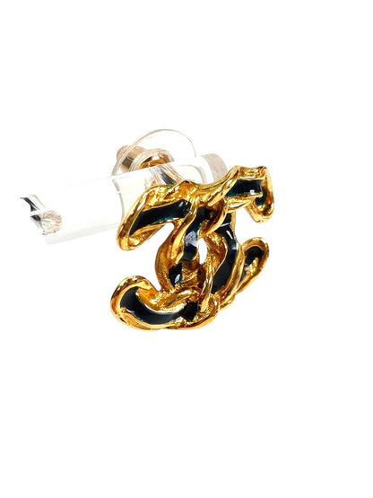 CHANEL シャネル ココマーク チェーン柄 ピアス ブラック×ゴールド 管理番号：11537
