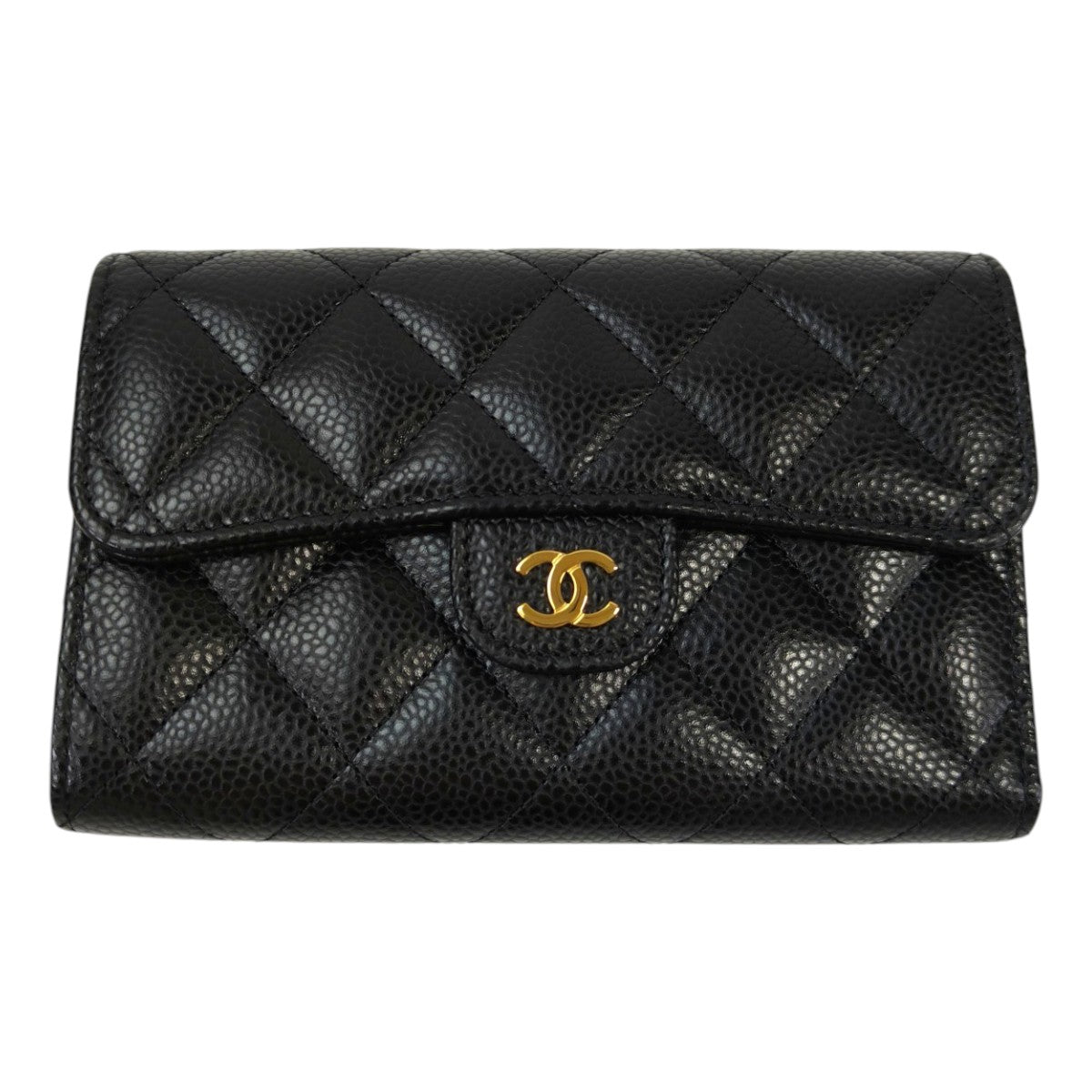 CHANEL シャネル ココマーク マトラッセ 三つ折り財布 ブラック 管理番号：11545