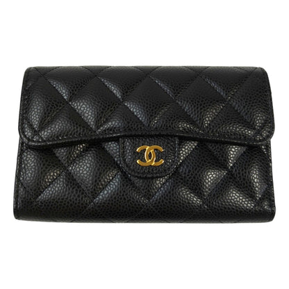 CHANEL シャネル ココマーク マトラッセ 三つ折り財布 ブラック 管理番号：11545