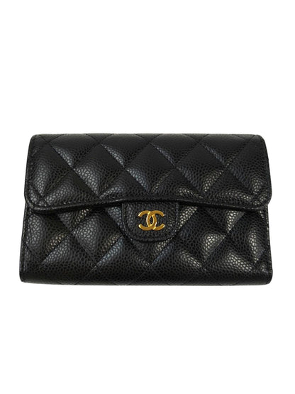 CHANEL シャネル ココマーク マトラッセ 三つ折り財布 ブラック 管理番号：11545