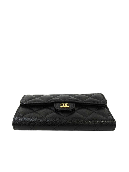 CHANEL シャネル ココマーク マトラッセ 三つ折り財布 ブラック 管理番号：11545
