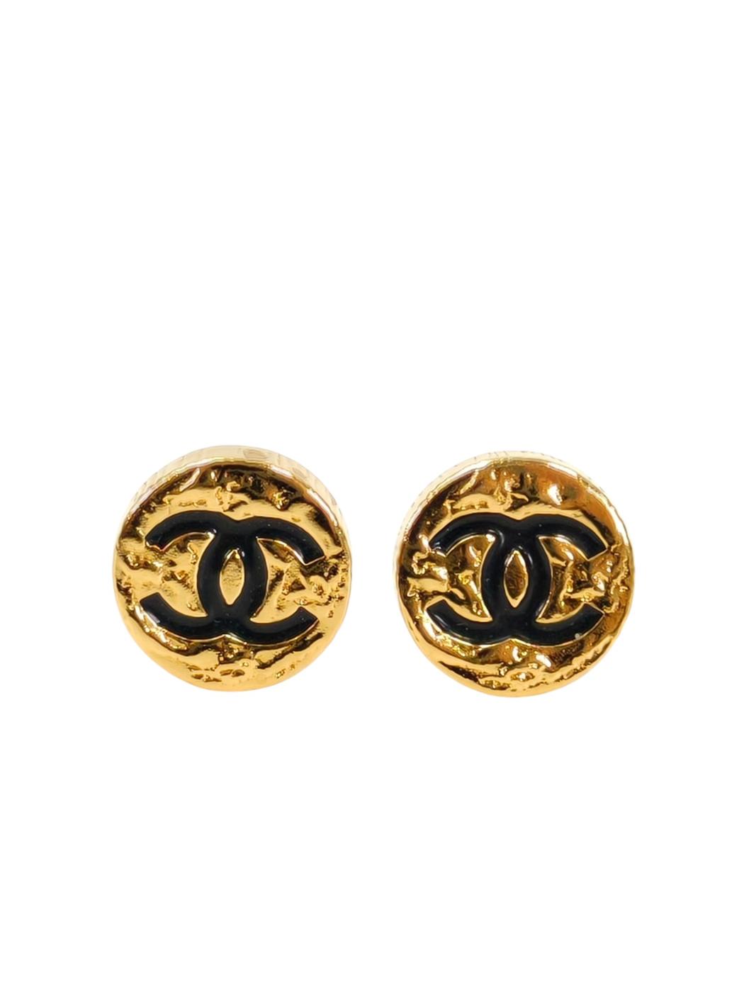 CHANEL シャネル ココマークラウンドピアス ゴールド×ブラック 管理番号：11558