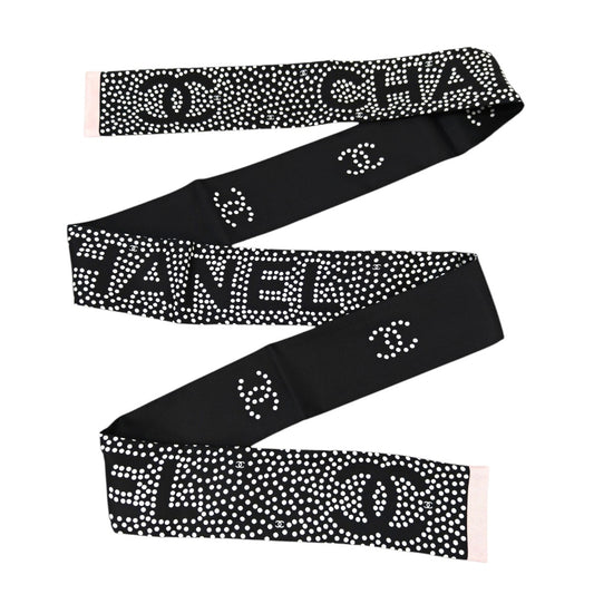 CHANEL シャネル ココマーク ドット柄 スカーフ ブラック×ホワイト 管理番号：11570