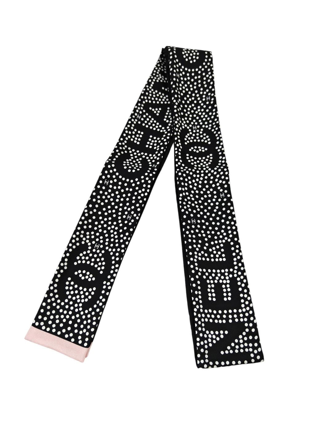 CHANEL シャネル ココマーク ドット柄 スカーフ ブラック×ホワイト