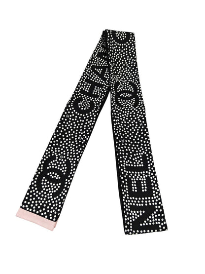 CHANEL シャネル ココマーク ドット柄 スカーフ ブラック×ホワイト 管理番号：11570