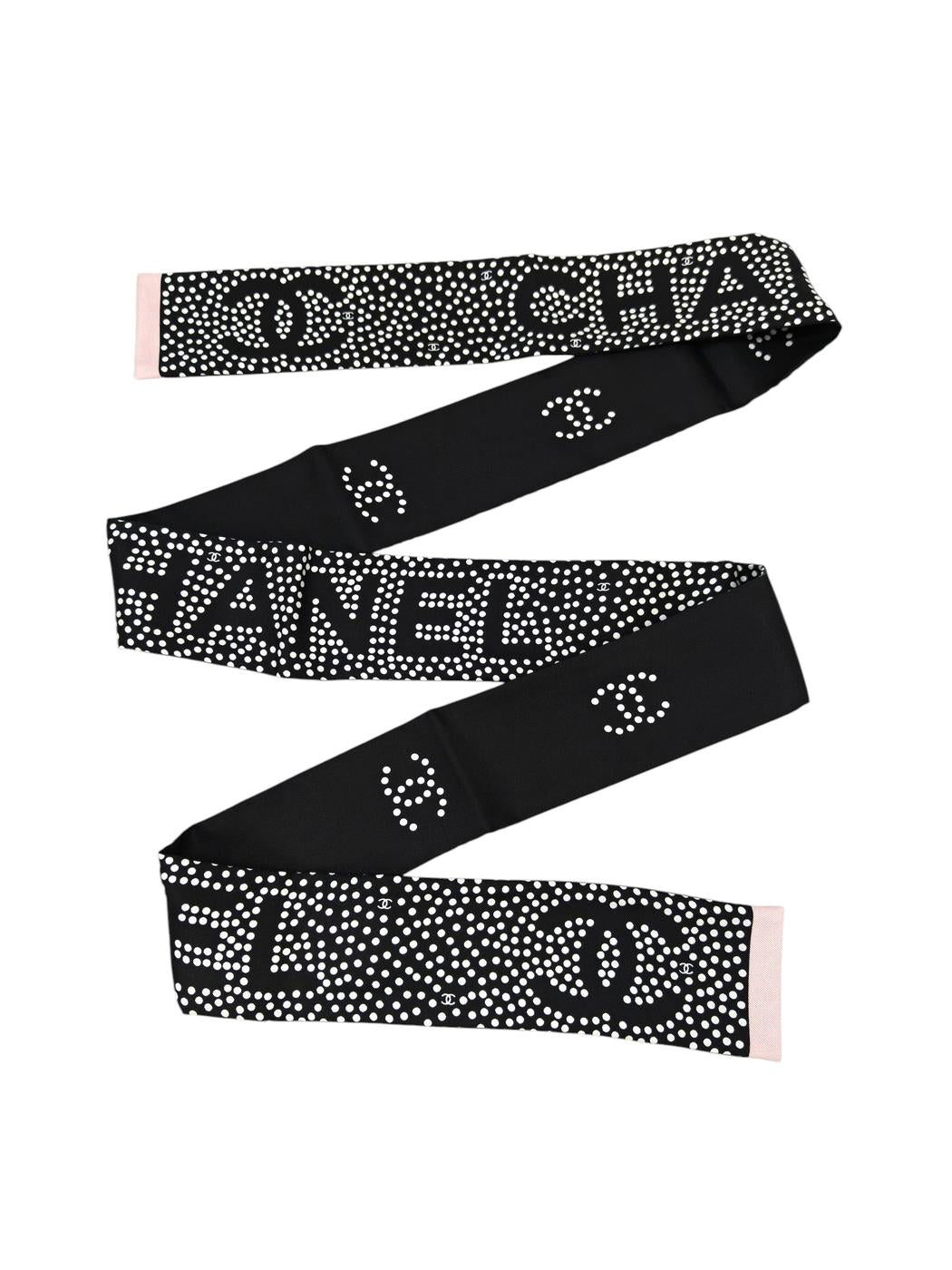 CHANEL シャネル ココマーク ドット柄 スカーフ ブラック×ホワイト
