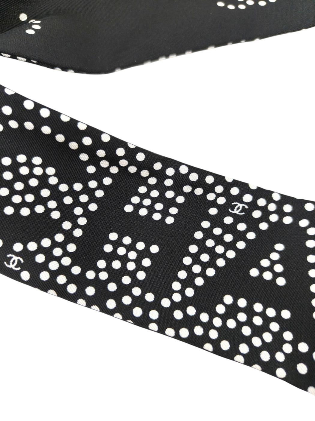 CHANEL シャネル ココマーク ドット柄 スカーフ ブラック×ホワイト 管理番号：11570