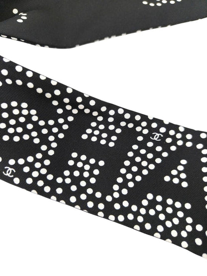 CHANEL シャネル ココマーク ドット柄 スカーフ ブラック×ホワイト 管理番号：11570
