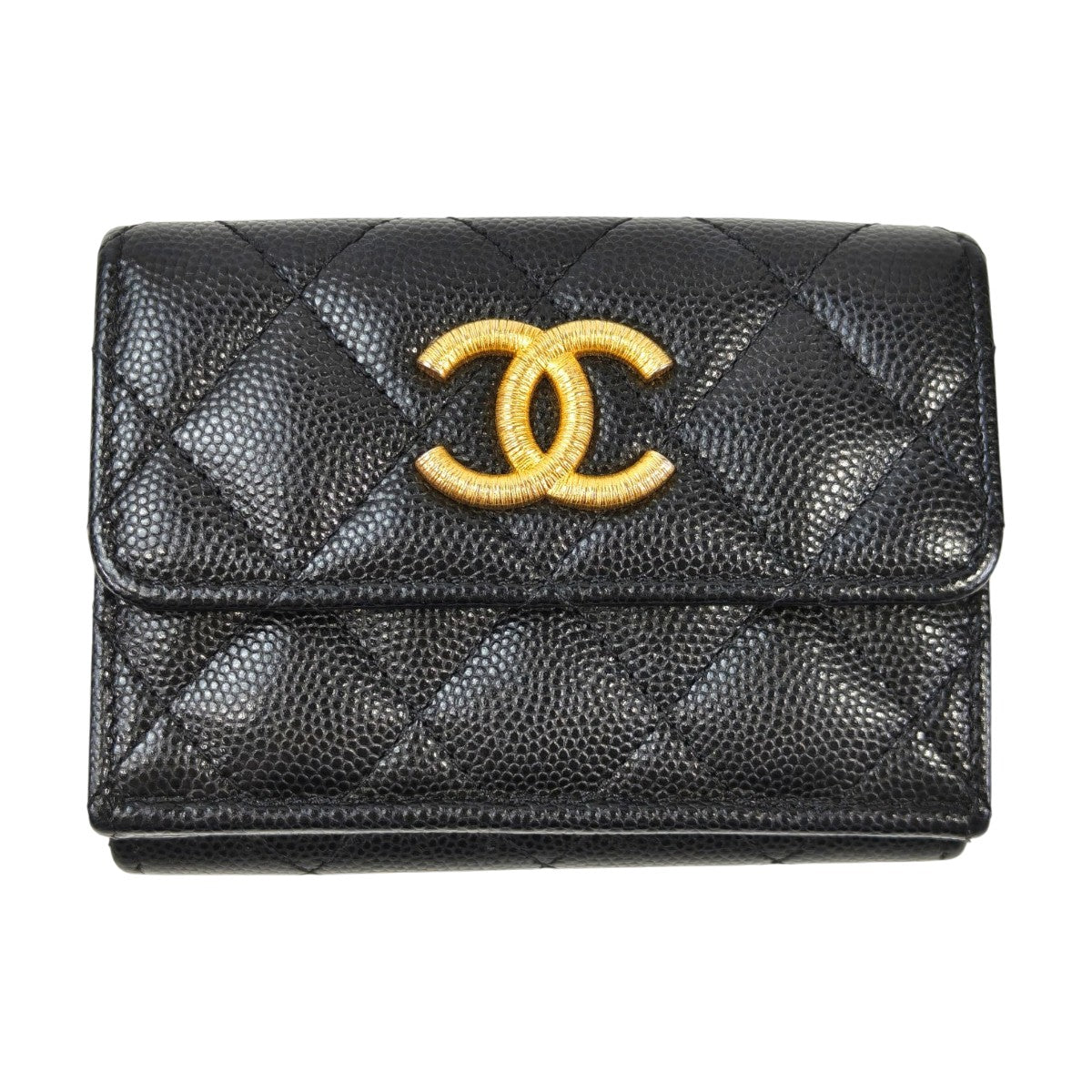 CHANEL シャネル マトラッセ ココマーク 三つ折り財布 ブラック 管理番号：11579