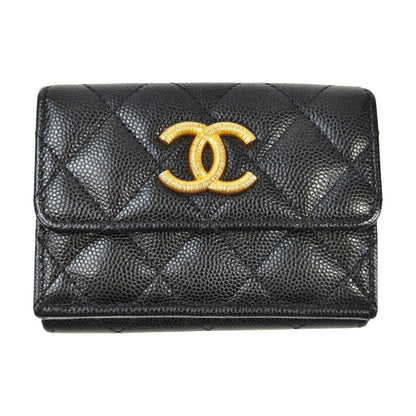 CHANEL シャネル マトラッセ ココマーク 三つ折り財布 ブラック 管理番号：11579