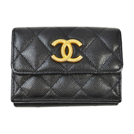 CHANEL シャネル マトラッセ ココマーク 三つ折り財布 ブラック 管理番号：11579