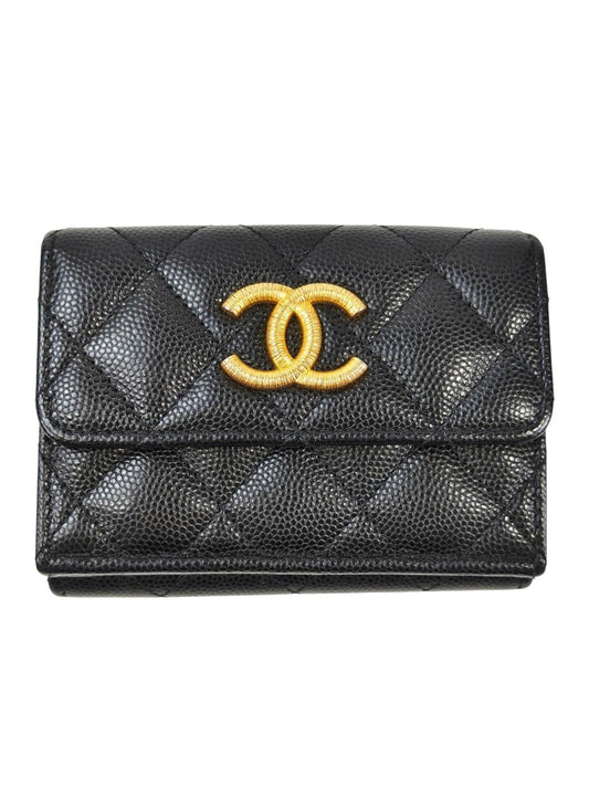 CHANEL シャネル マトラッセ ココマーク 三つ折り財布 ブラック 管理番号：11579