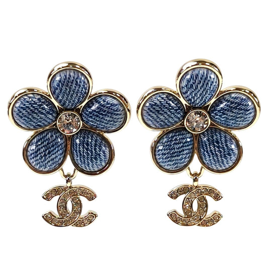 CHANEL シャネル デニムフラワー ココマーク ピアス シルバー×ブルー 管理番号：11581