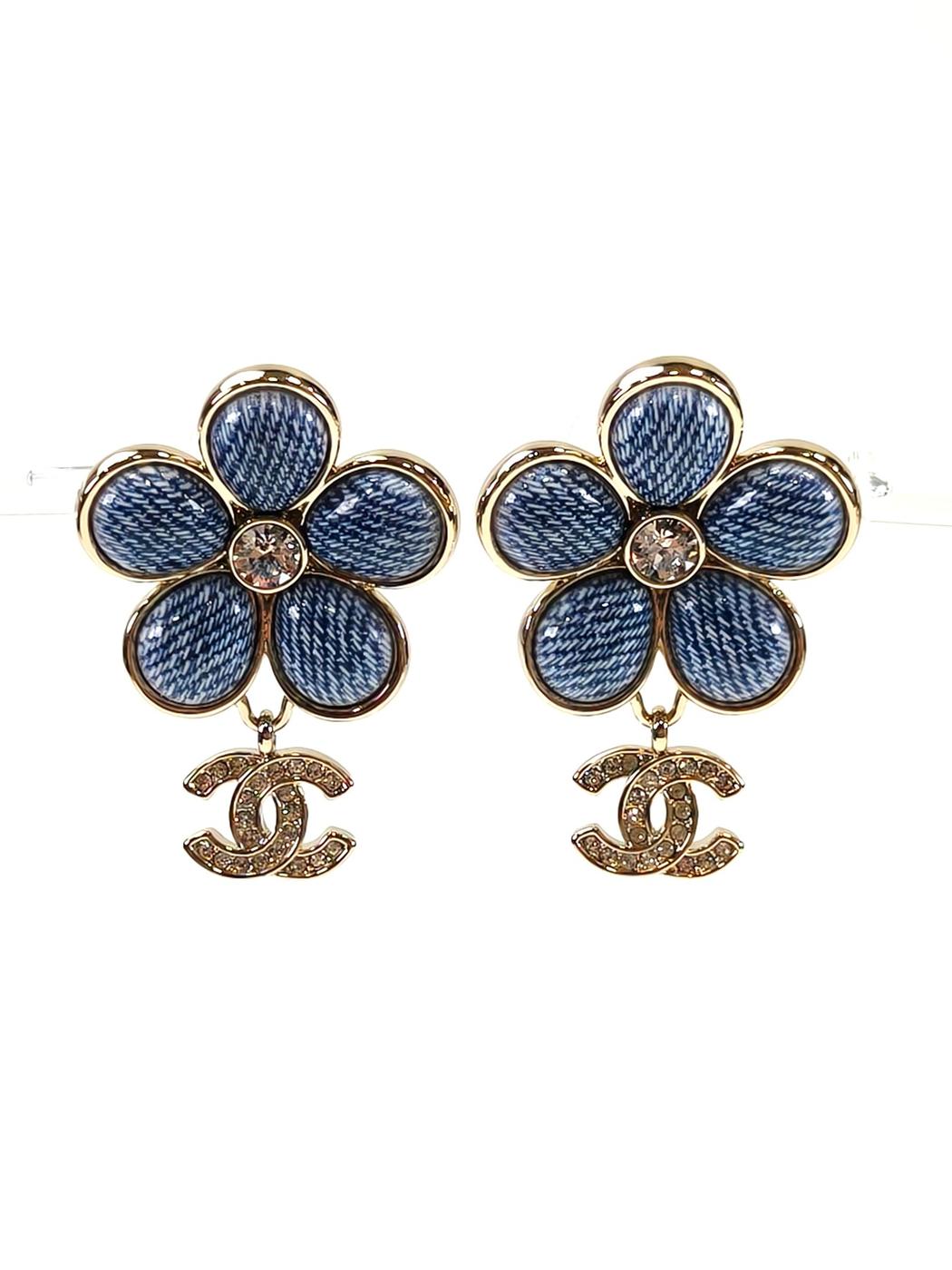 CHANEL シャネル デニムフラワー ココマーク ピアス シルバー×ブルー 管理番号：11581
