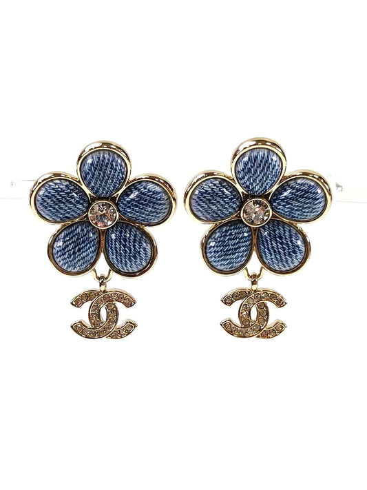 CHANEL シャネル デニムフラワー ココマーク ピアス シルバー×ブルー 管理番号：11581