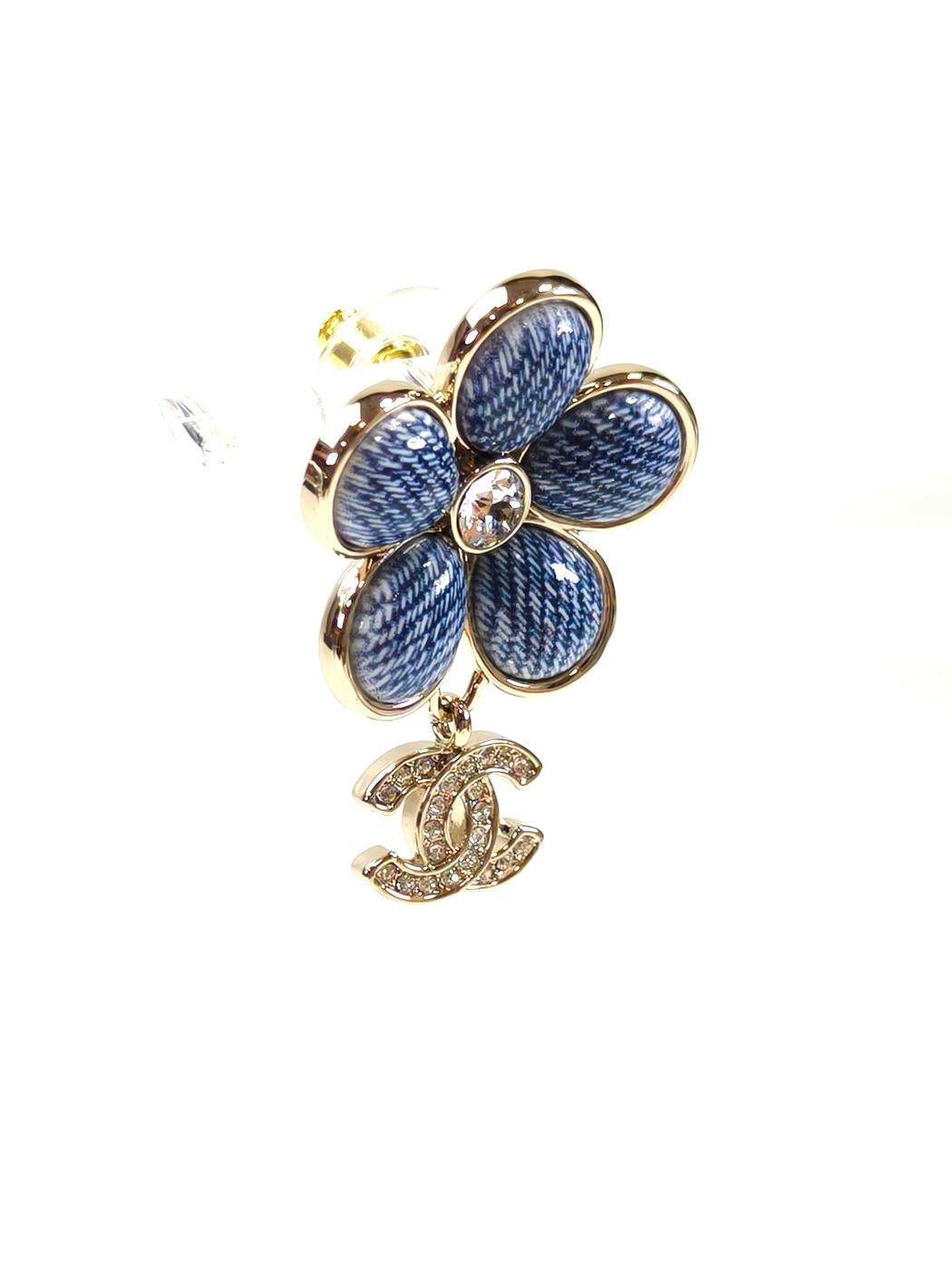 CHANEL シャネル デニムフラワー ココマーク ピアス シルバー×ブルー