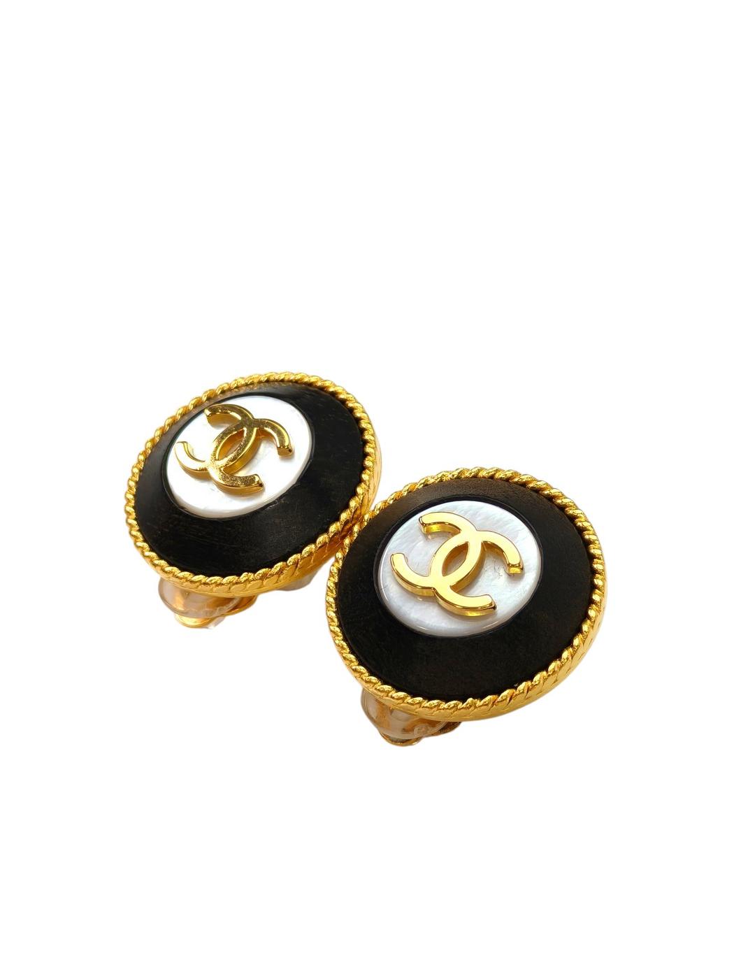 CHANEL シャネル ココマーク 1995年製 イヤリング ゴールド×ブラック 管理番号：11596