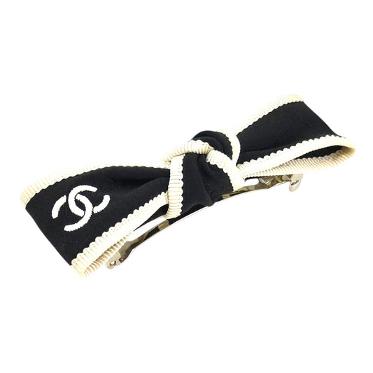 CHANEL シャネル ココマーク 2024年製 ボウ バレッタ ブラック×ホワイト 管理番号：11603
