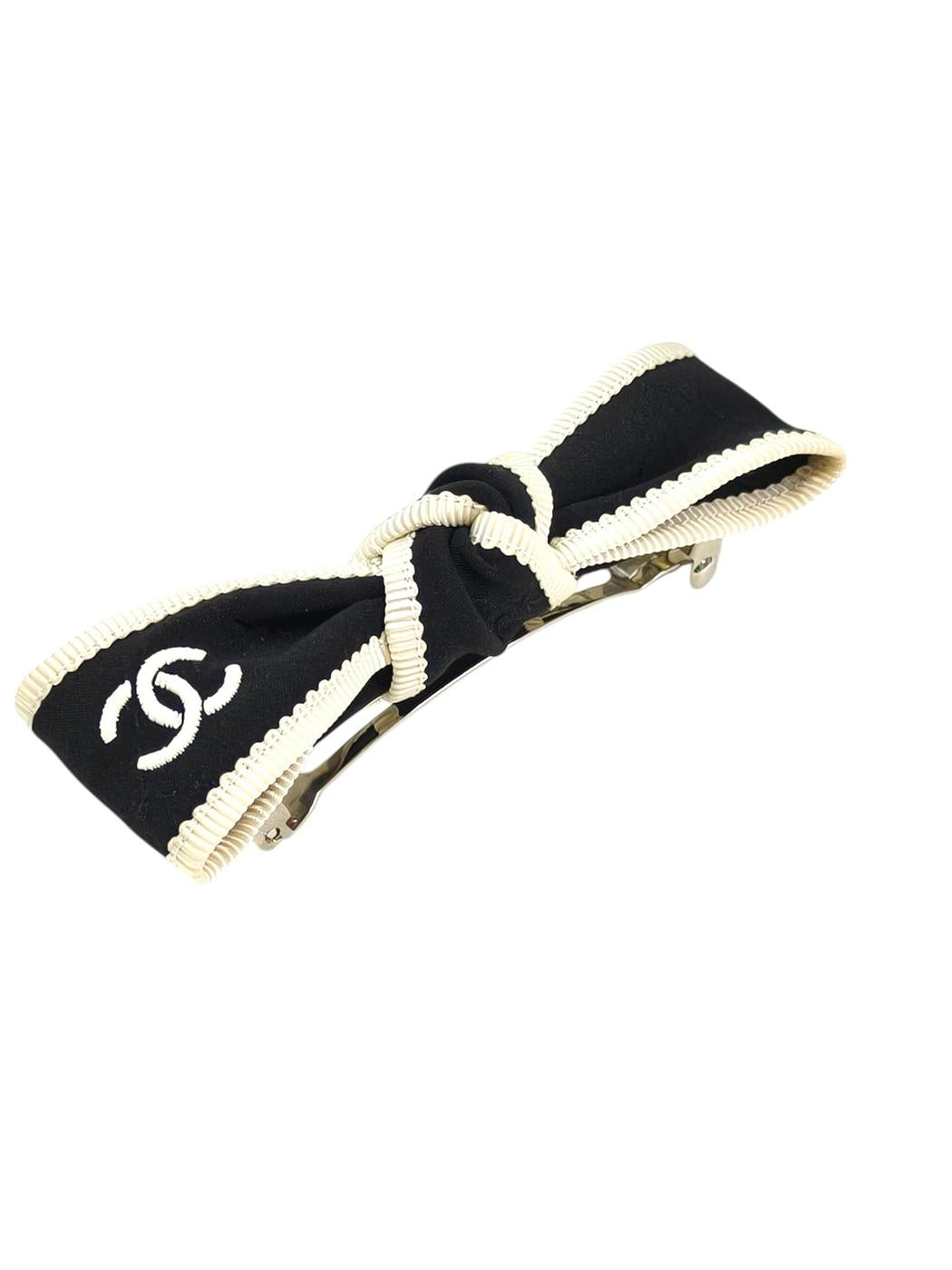 CHANEL シャネル ココマーク 2024年製 ボウ バレッタ ブラック×ホワイト 管理番号：11603