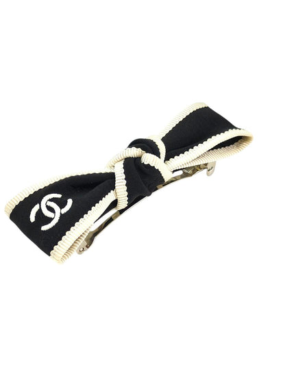 CHANEL シャネル ココマーク 2024年製 ボウ バレッタ ブラック×ホワイト 管理番号：11603