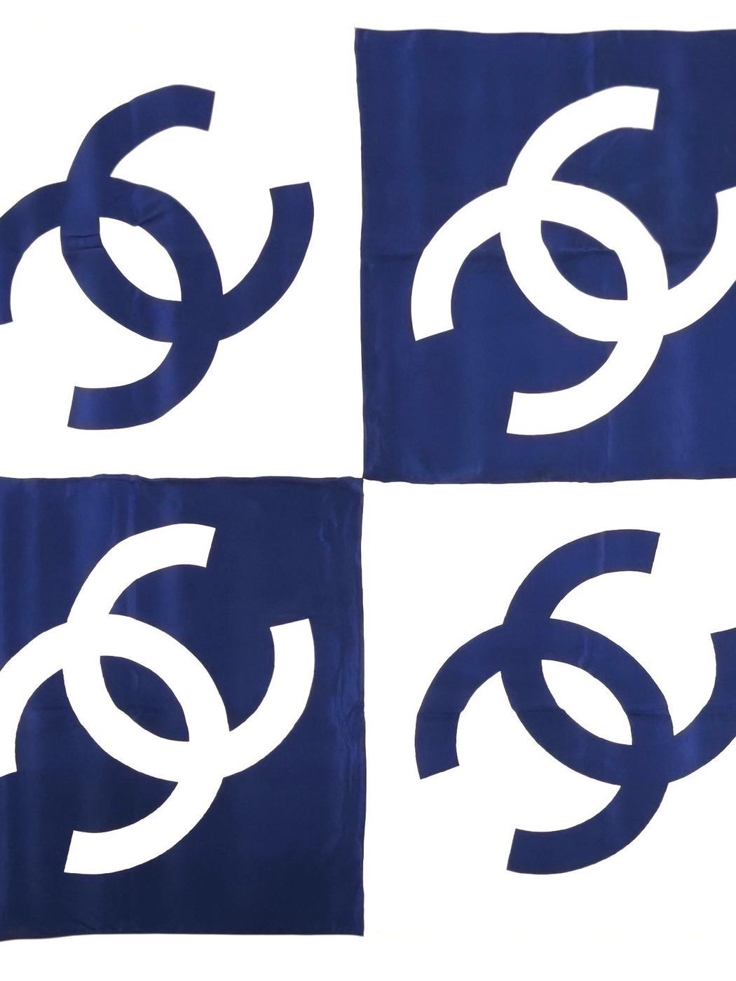 CHANEL シャネル ココマーク スカーフ ホワイト×ネイビー 管理番号：11616