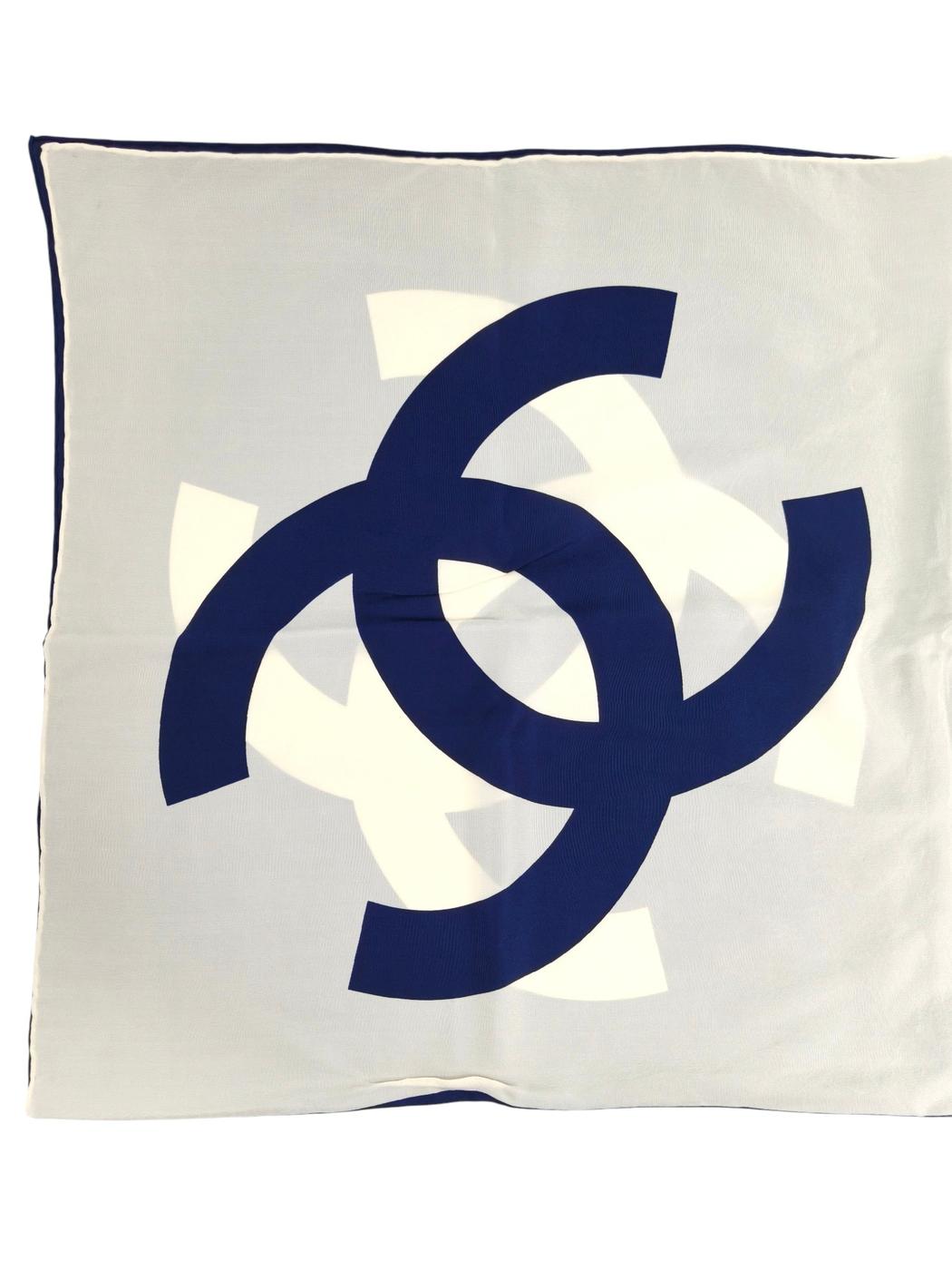 CHANEL シャネル ココマーク スカーフ ホワイト×ネイビー 管理番号：11616