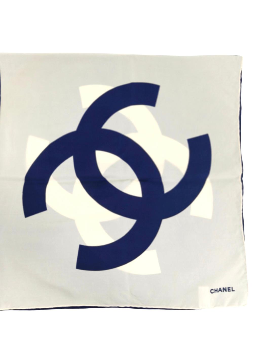 CHANEL シャネル ココマーク スカーフ ホワイト×ネイビー 管理番号：11616