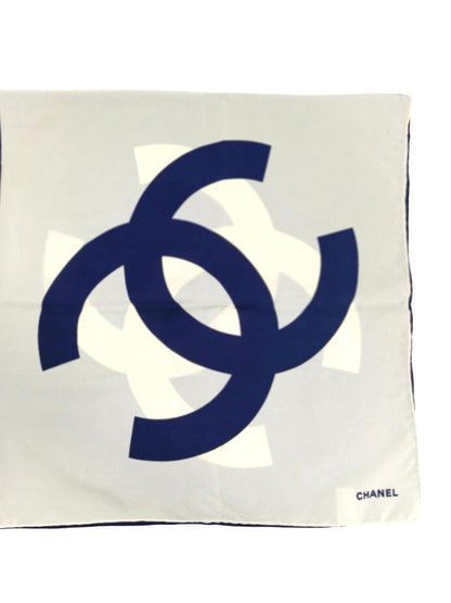 CHANEL シャネル ココマーク スカーフ ホワイト×ネイビー 管理番号：11616